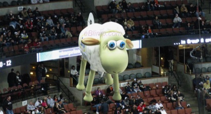 custom shaed dancing sheep rc blimp at honda center anaheim ducks NHL hockey arena